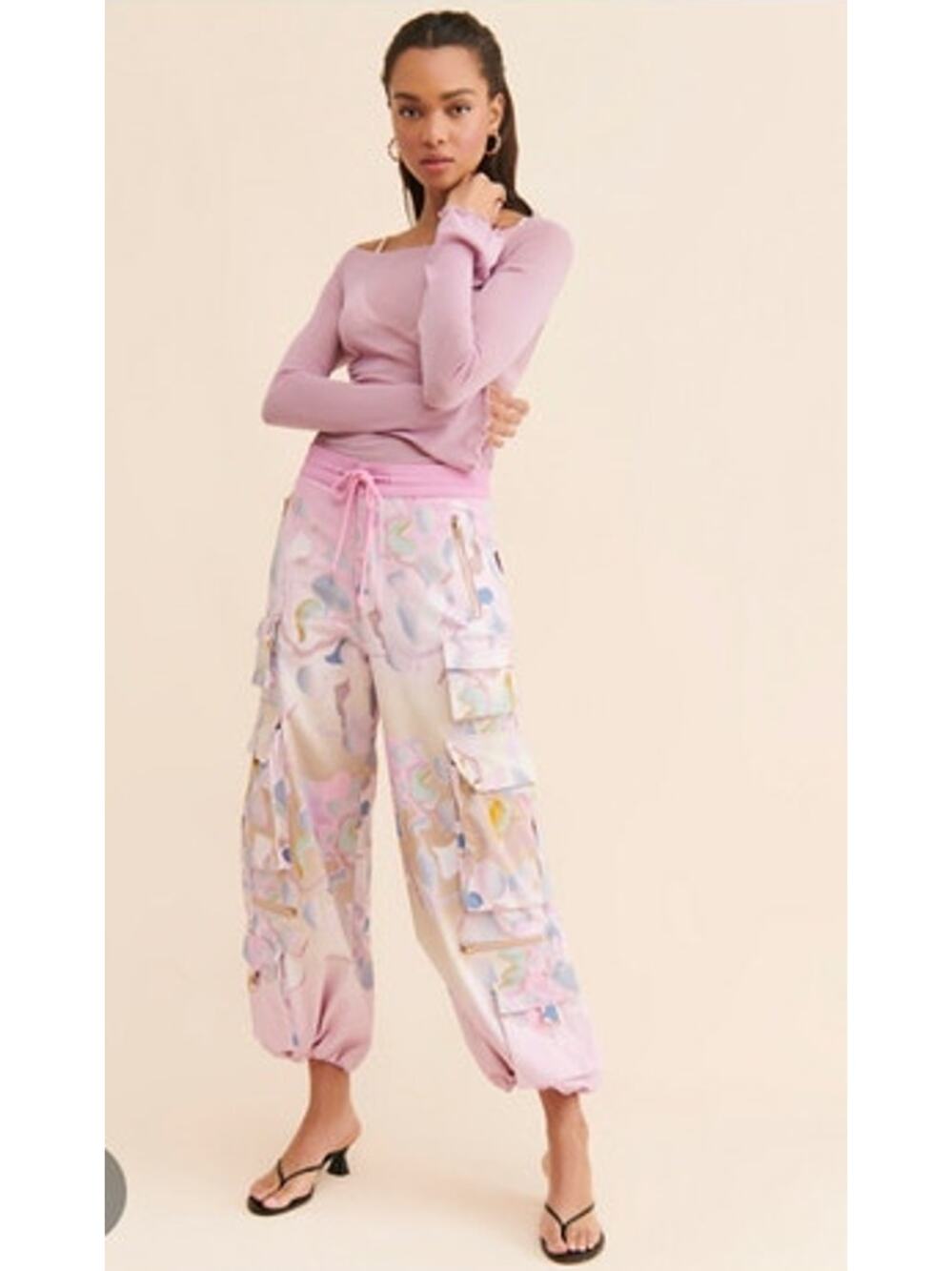 CYNTHIA ROWLEY Sz S Small Floral Print Printed Twill Cargo Pants